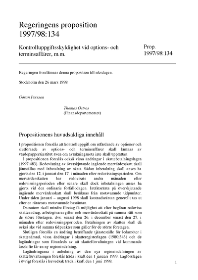 Omslaget till prop. 1997/98:134