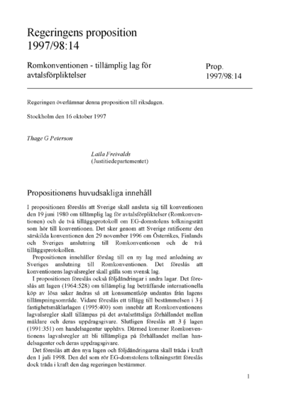 Omslaget till prop. 1997/98:14