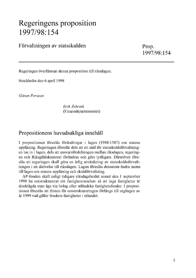 Omslaget till prop. 1997/98:154