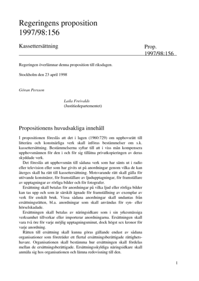Omslaget till prop. 1997/98:156
