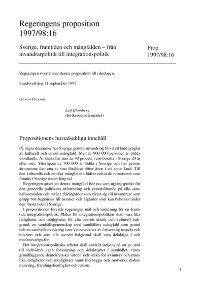 Omslaget till prop. 1997/98:16