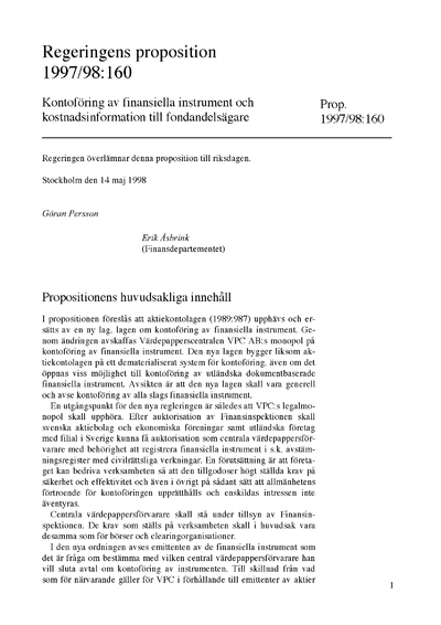 Omslaget till prop. 1997/98:160