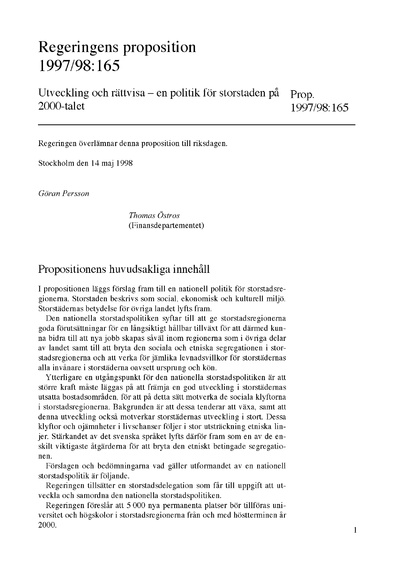 Omslaget till prop. 1997/98:165