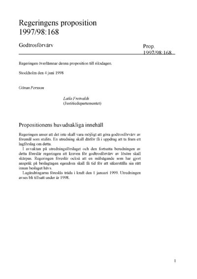 Omslaget till prop. 1997/98:168
