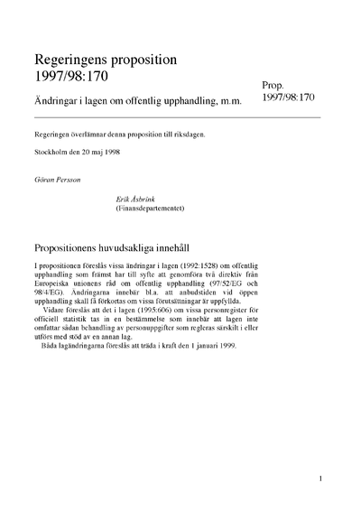 Omslaget till prop. 1997/98:170