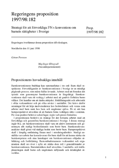 Omslaget till prop. 1997/98:182