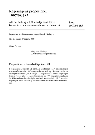 Omslaget till prop. 1997/98:185