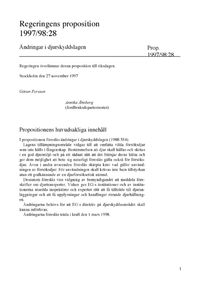 Omslaget till prop. 1997/98:28