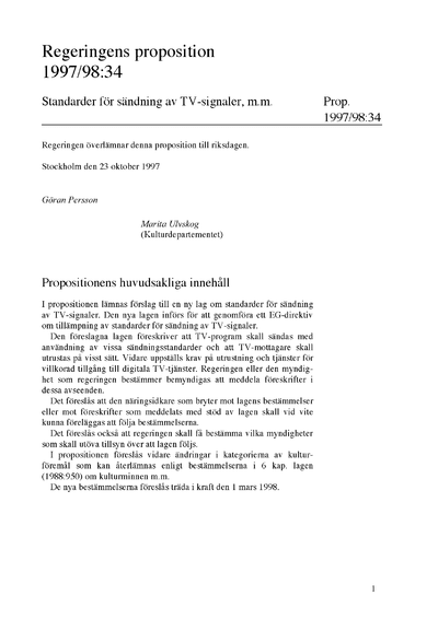 Omslaget till prop. 1997/98:34