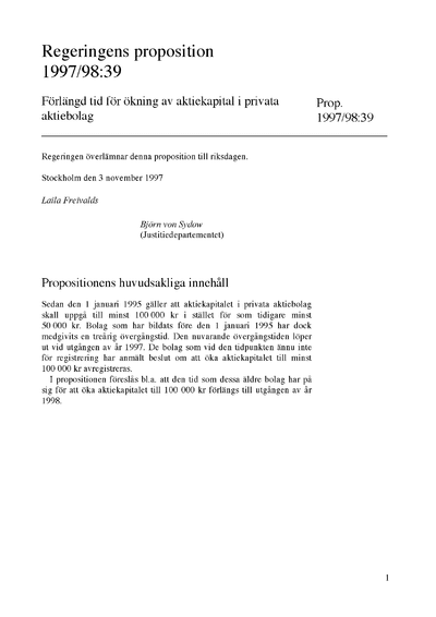 Omslaget till prop. 1997/98:39