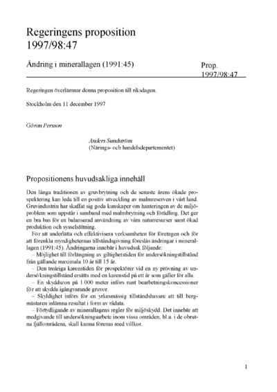 Omslaget till prop. 1997/98:47