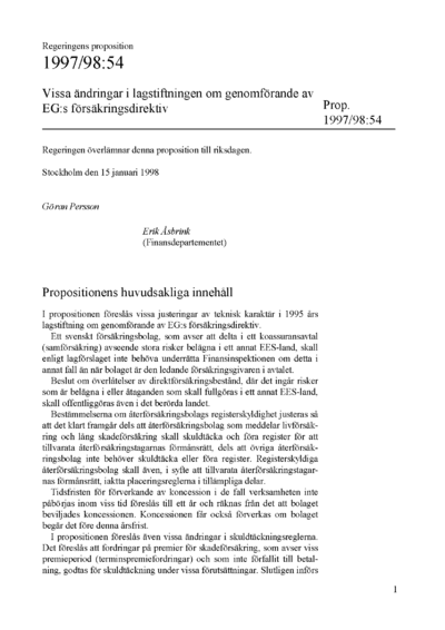 Omslaget till prop. 1997/98:54