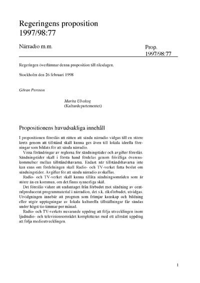 Omslaget till prop. 1997/98:77