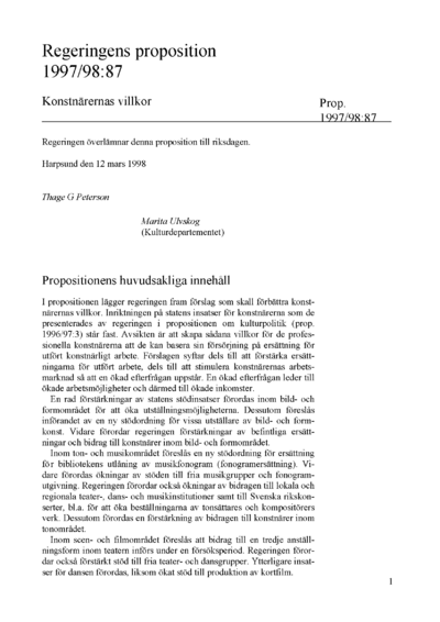 Omslaget till prop. 1997/98:87