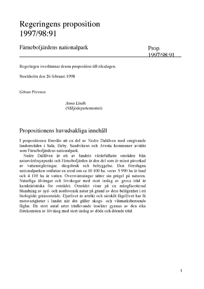 Omslaget till prop. 1997/98:91