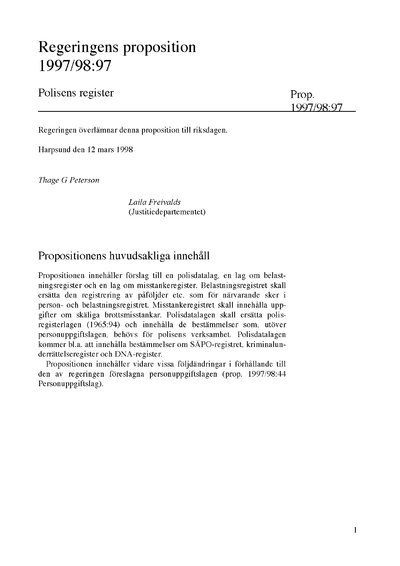 Omslaget till prop. 1997/98:97