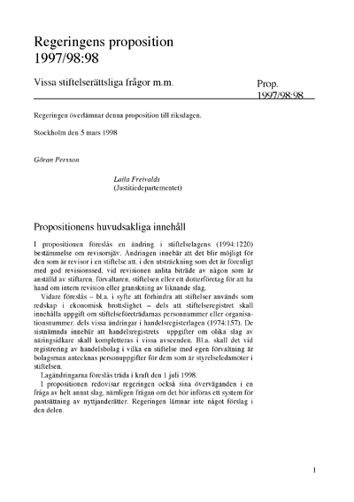 Omslaget till prop. 1997/98:98