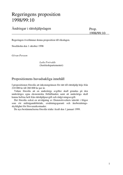 Omslaget till prop. 1998/99:10