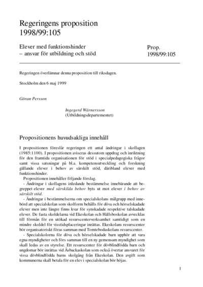 Omslaget till prop. 1998/99:105