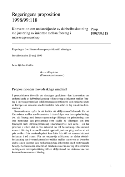 Omslaget till prop. 1998/99:118
