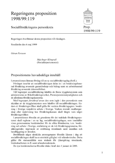 Omslaget till prop. 1998/99:119
