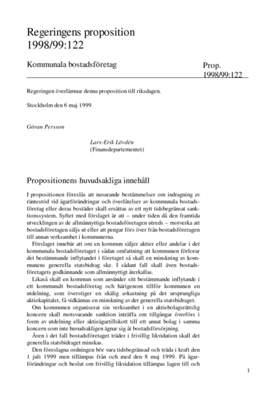 Omslaget till prop. 1998/99:122