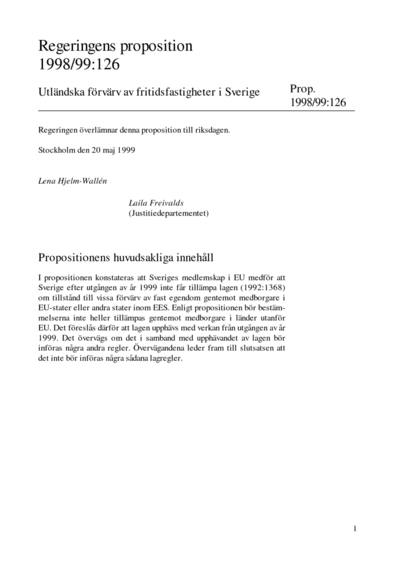 Omslaget till prop. 1998/99:126