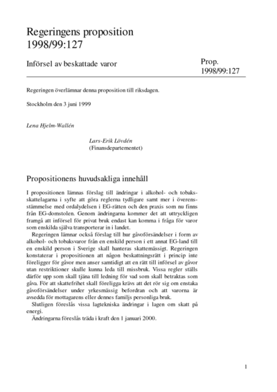 Omslaget till prop. 1998/99:127