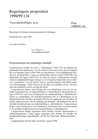 Omslaget till prop. 1998/99:134