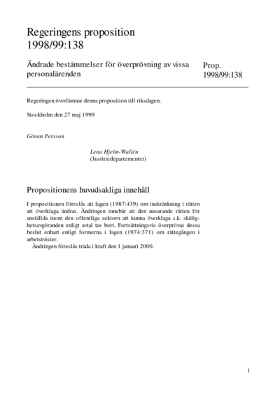 Omslaget till prop. 1998/99:138