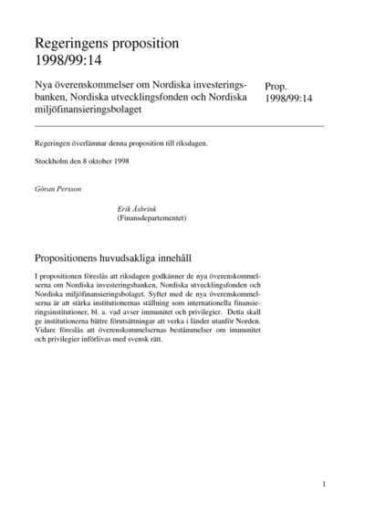 Omslaget till prop. 1998/99:14