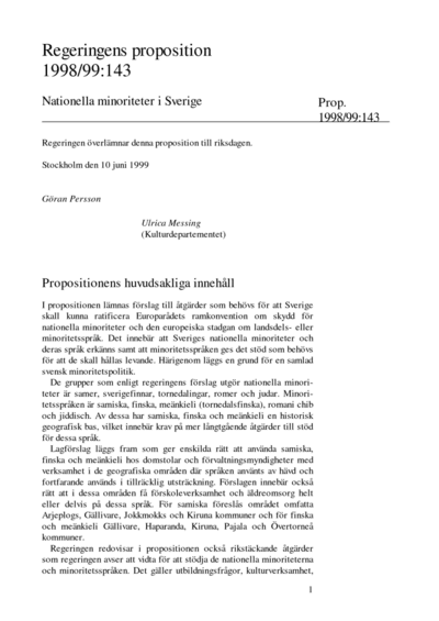 Omslaget till prop. 1998/99:143