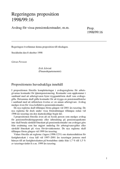 Omslaget till prop. 1998/99:16