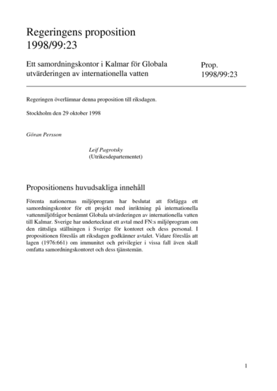 Omslaget till prop. 1998/99:23