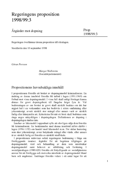 Omslaget till prop. 1998/99:3