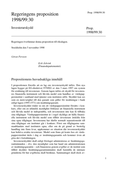 Omslaget till prop. 1998/99:30