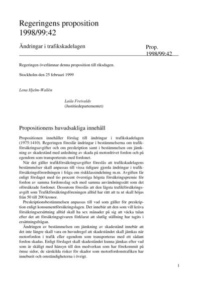 Omslaget till prop. 1998/99:42