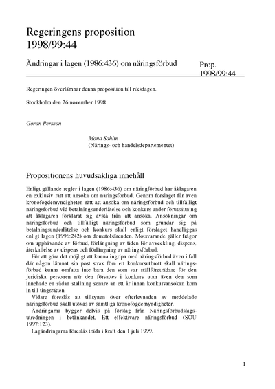 Omslaget till prop. 1998/99:44