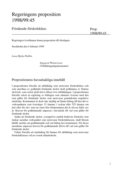 Omslaget till prop. 1998/99:45