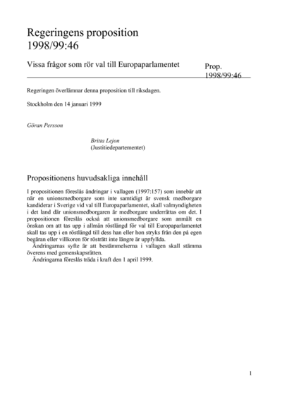 Omslaget till prop. 1998/99:46