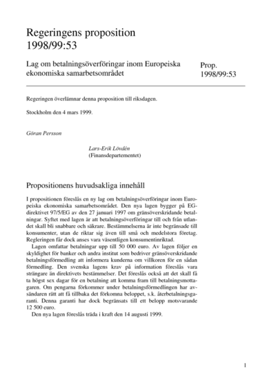 Omslaget till prop. 1998/99:53