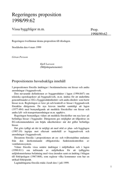 Omslaget till prop. 1998/99:62