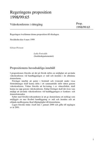 Omslaget till prop. 1998/99:65