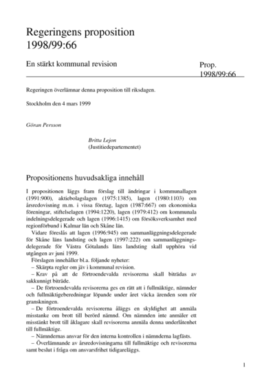 Omslaget till prop. 1998/99:66