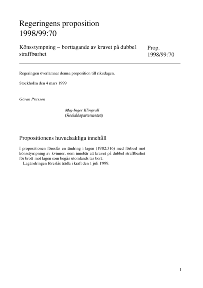 Omslaget till prop. 1998/99:70