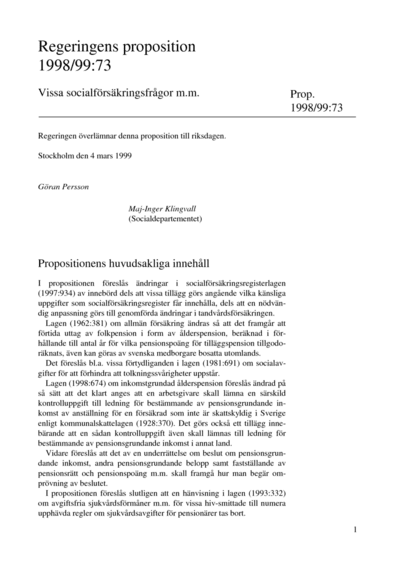 Omslaget till prop. 1998/99:73