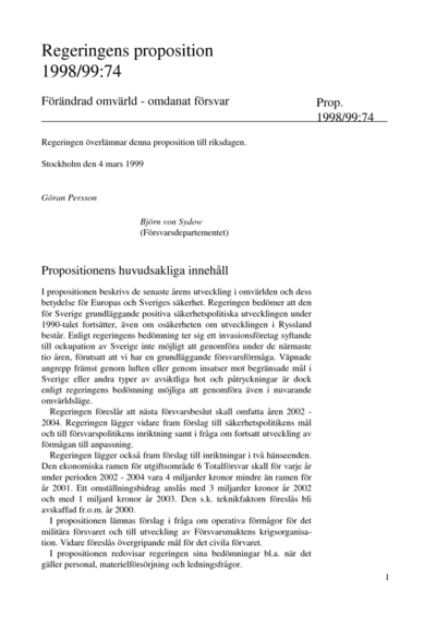 Omslaget till prop. 1998/99:74