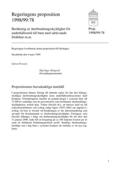 Omslaget till prop. 1998/99:78