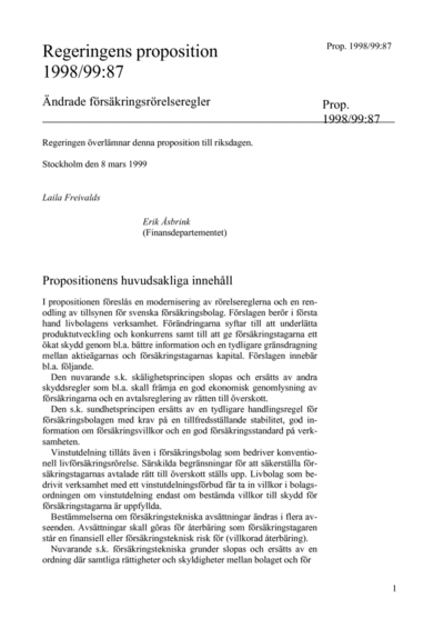 Omslaget till prop. 1998/99:87