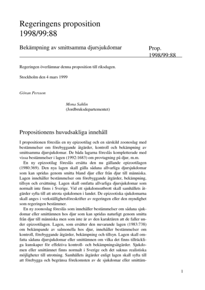 Omslaget till prop. 1998/99:88